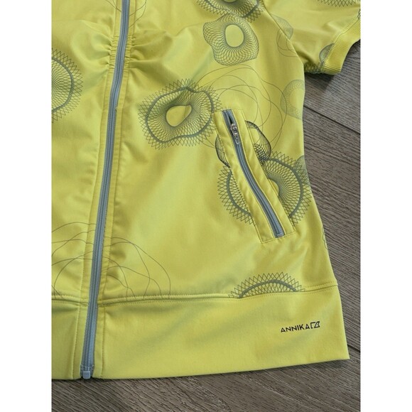 Annika Cutter & Buck Polo Women's Small Green Geometric Zip Up Pickleball Golf - Picture 2 of 6